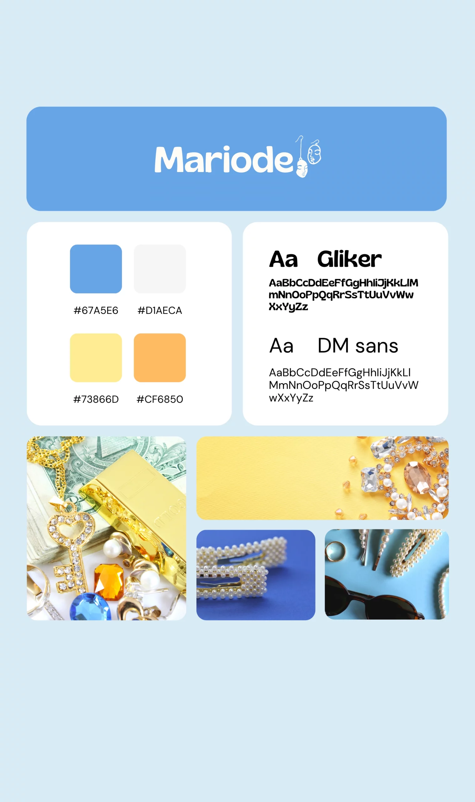 Brandboard / charte graphique pour la marque de bijoux Mariode